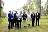 De åtte nordiske regjeringssjefene samlet i Finland: (f.v.) Mette Frederiksen (Danmark), Katrin Sjögren (Åland), Aksel V. Johannesen (Færøyene), Ulf Kristersson (Sverige), Petteri Orpo (Finland), Kristrún Frostadóttir (Island), Jonas Gahr Støre (Norge) og Jens-Frederik Nielsen (Grønland).  (Foto: Lauri Heikkinen/Den finske statsministerens kontor)