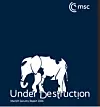 Rapportforside med hvit elefant og teksten Under Destruction på mørk blå bakgrunn.