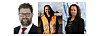 F.v.: Karl Kristian Bekeng, statssekretær i Helse- og omsorgsdepartementet, samferdselsminister Kamzy Gunaratnam – og Kristine Kallset, statssekretær i Justis- og beredskapsdepartementet.