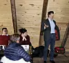 Geology professor Minik Rosing inside a restored building in Ilimanaq, telling about some of the unique scientific achievements made in the area. (Photo: Marc Jacobsen).
