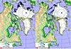 Comparison of ice conditions along the Northwest Passage, August 28th 2014 and August 28th 2015.  Source: Spreen, G., L. Kaleschke, and G.Heygster(2008), Sea ice remote sensing using AMSR­E 89 GHz channels J. Geophys. Res.,vol. 113, C02S03)