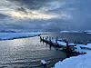 Bodøsjøen. Bodø. Kyst. Snø. Brygge. Vinter.