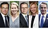 Den finske statsministeren Petteri Orpo (i midten) har invitert EU-ledere til Nord-Finland for drøfting av sikkerhetsspørsmål: (f.v.) Sveriges statsminister Ulf Kristersson, EUs høyrepresentant for utenriks- og sikkerhetspolitikk Kaja Kallas, Italias statsminister Giorgia Meloni og Hellas’ statsminister Kyriakos Mitsotakis. (Fotokollasj: Finlands regjering)