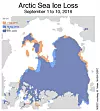 Caption: Ice Extent on September 1st and 10th indicating accelerated ice melt during the period Source: NSIDC