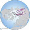 Four Polar Routes cross the Arctic into Russian airspace providing shortcuts between North America and Asia. (Source: The Arctic Institute/Based on information from Boeing)
